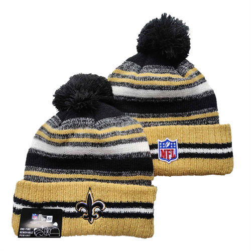 NFL New Orleans Saints gold white Black Cuffed Pom Knit Hat YD2503212 (6)