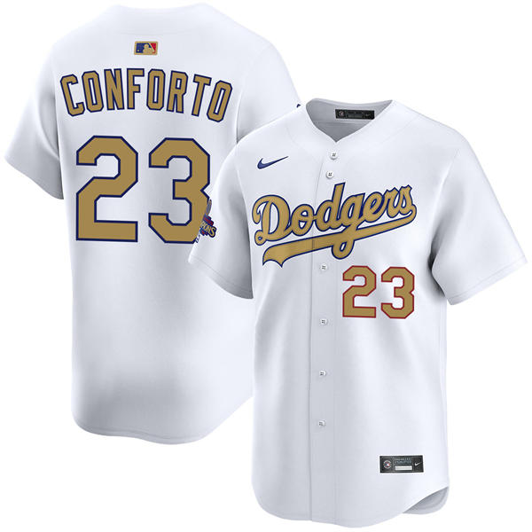Mens Los Angeles Dodgers #23 Michael Conforto 2025 White Gold Collection Limited Jersey
