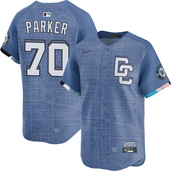 Men's Washington Nationals #70 Mitchell Parker Nike Blue 2025 City Connect 2.0 Limited Jersey
