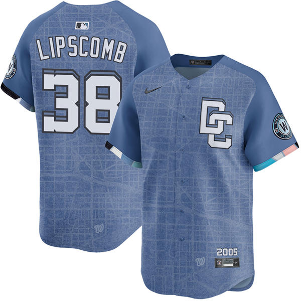 Men's Washington Nationals #38 Trey Lipscomb Nike Blue 2025 City Connect 2.0 Limited Jersey