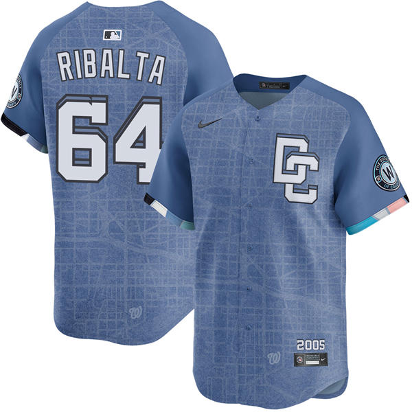 Men's Washington Nationals #64 Orlando Ribalta Nike Blue 2025 City Connect 2.0 Limited Jersey