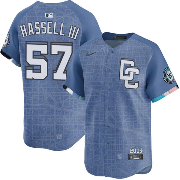 Men's Washington Nationals #57 Robert Hassell III Nike Blue 2025 City Connect 2.0 Limited Jersey