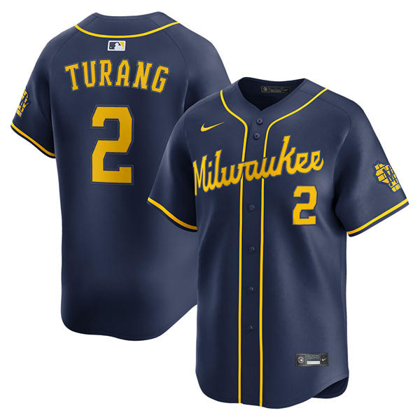 Youth Milwaukee Brewers #2 Brice Turang Nike Navy Alternate Limited Player Jersey