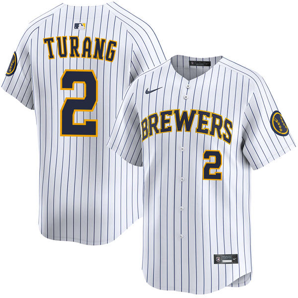 Youth Milwaukee Brewers #2 Brice Turang Nike White Pinstripe Alternate Limited Jersey
