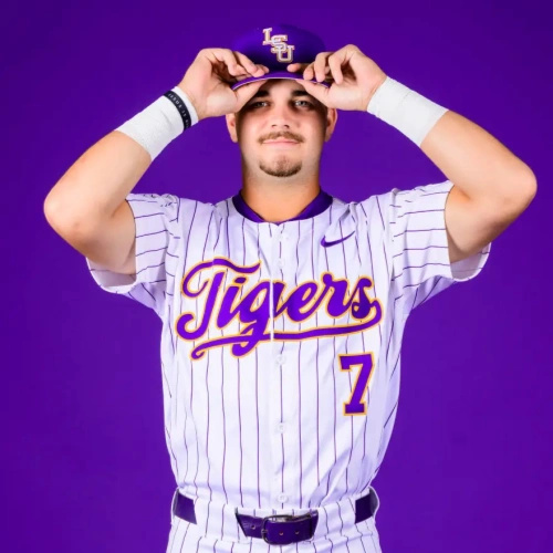 Mens Youth LSU Tigers #7 Jake Brown Nike 2025 White Pinstripe College Baseball Game Jersey