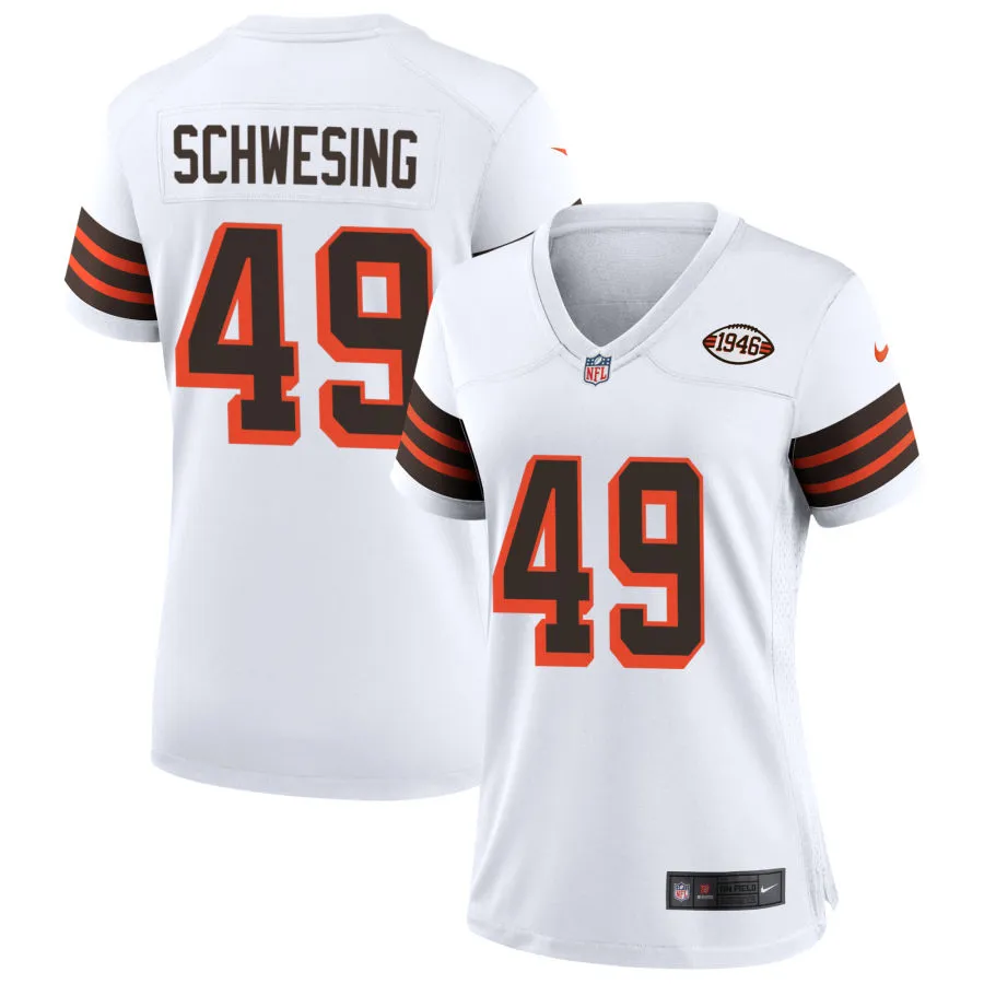 Womens Cleveland Browns #49 Carson Schwesinger Nike White 1946 Collection 75th Anniversary Limited Jersey
