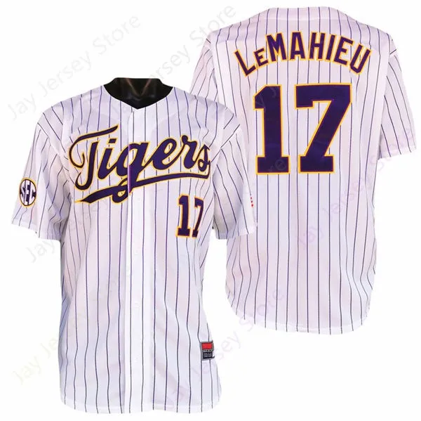 LSU Tigers #17 DJ LeMahieu Nike White Pinstripe College Baseball Jersey