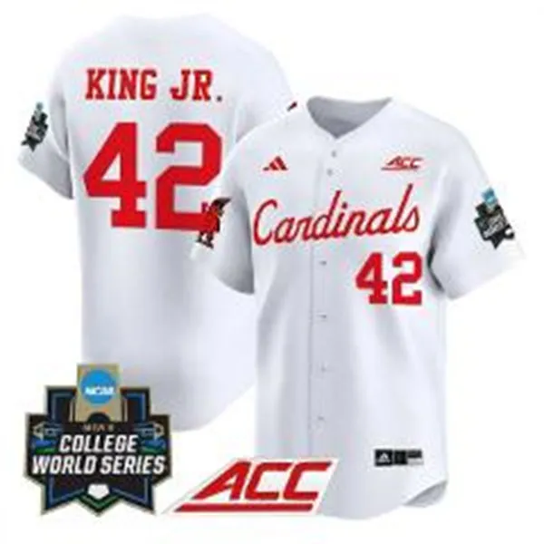 Louisville Cardinals #42 Eddie King Jr. White  2025 College Baseball World Series Jersey