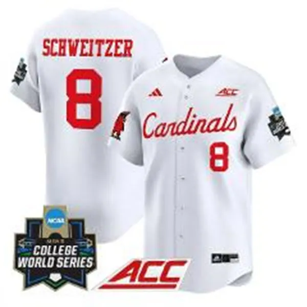Louisville Cardinals #8 Jake Schweitzer White  2025 College Baseball World Series Jersey