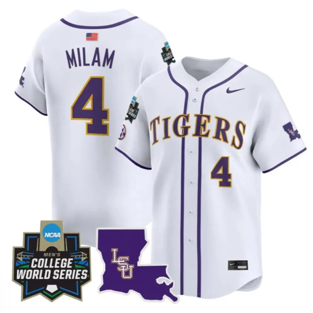 LSU Tigers #4 Steven Milam White 2025 College Baseball World Series Game Jersey