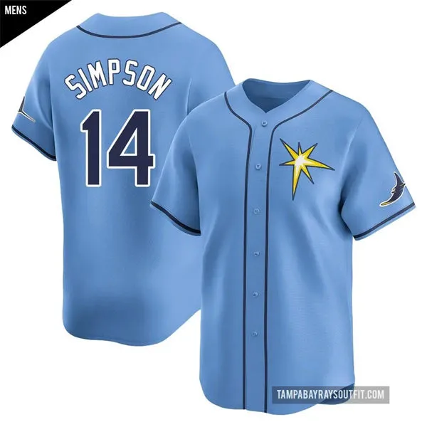 Mens Tampa Bay Rays #14 Chandler Simpson Light Blue With Star Alternate Limited Jersey