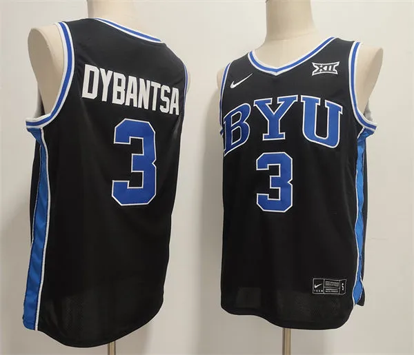 Mens BYU Cougars #3 AJ Dybantsa 2025 XII Black Basketball Game Jersey