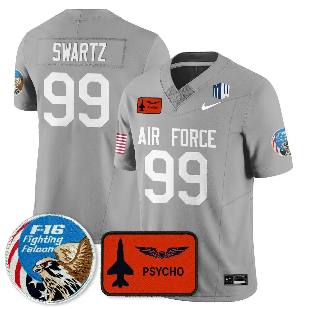 Air Force Falcons #99 Aidan Swartz Nike Gray APLS Fighting Falcon Collection Football Game Jersey