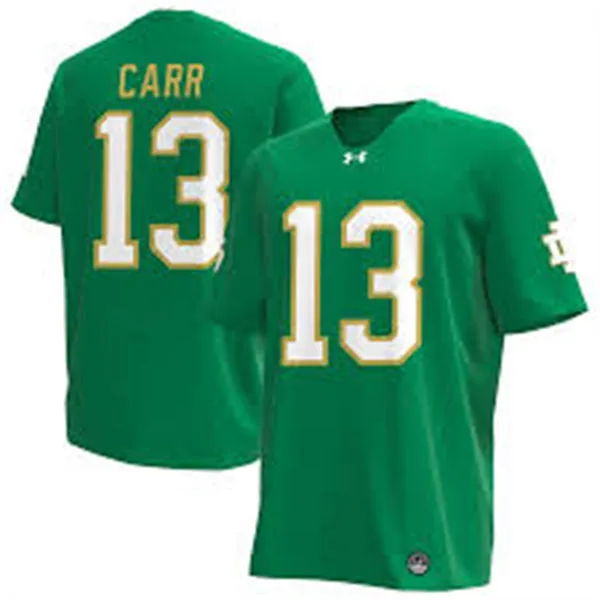 Notre Dame Fighting Irish #13 CJ Carr Green with Name College Football Jersey