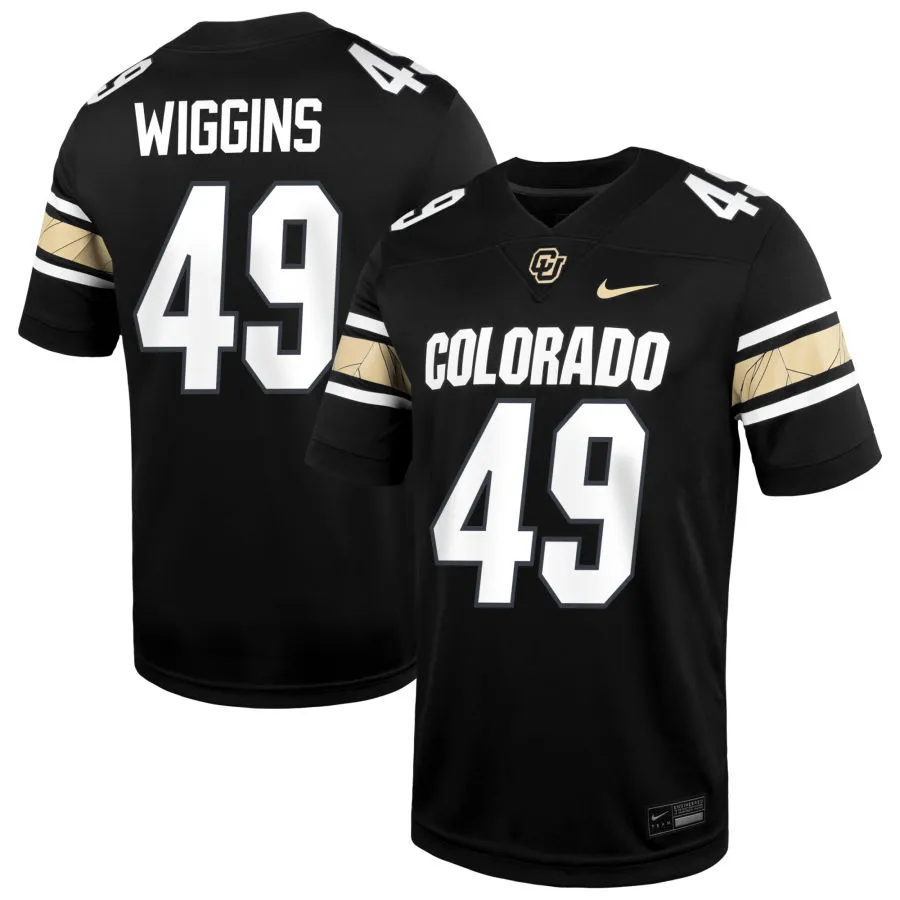 Colorado Buffaloes #49 Quency Wiggins 2025 Black White College Football Game Jersey