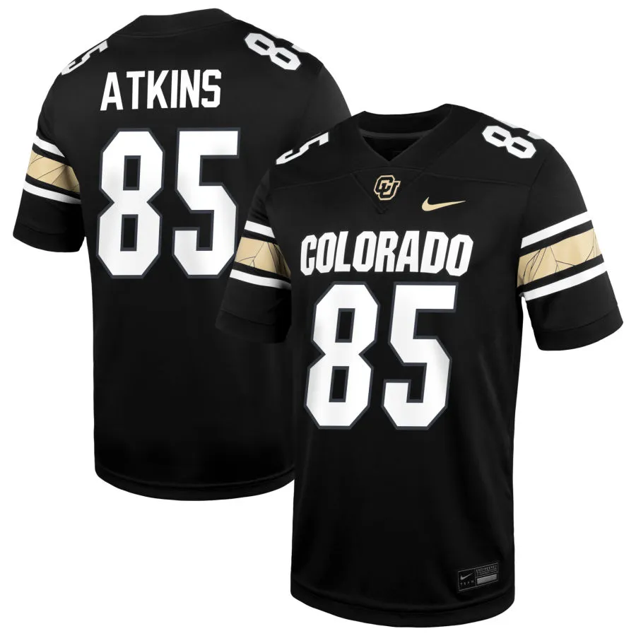 Colorado Buffaloes #85 Zach Atkins 2025 Black White College Football Game Jersey