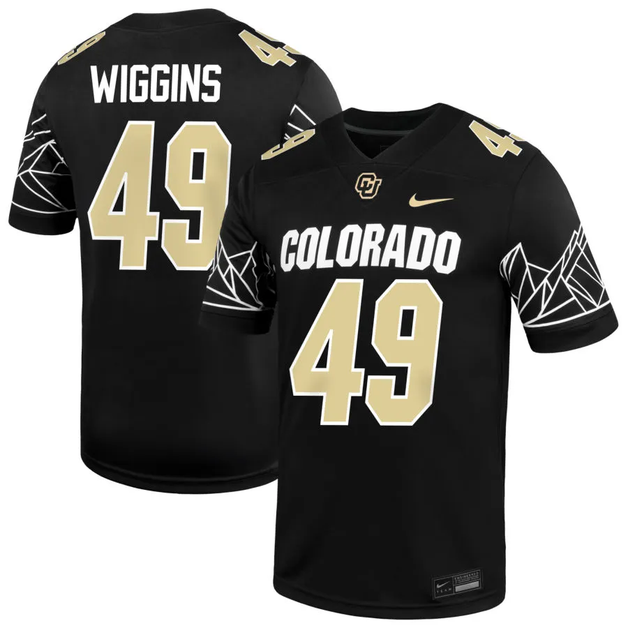 Colorado Buffaloes #49 Quency Wiggins 2025 Black Gold College Football Game Jersey
