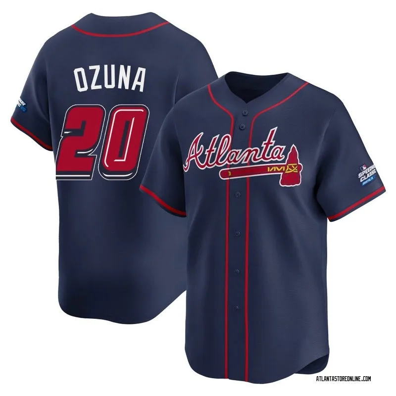 Mens Atlanta Braves #20 Marcell Ozuna Navy 2025 MLB Speedway Classic Alternate Limited Jersey