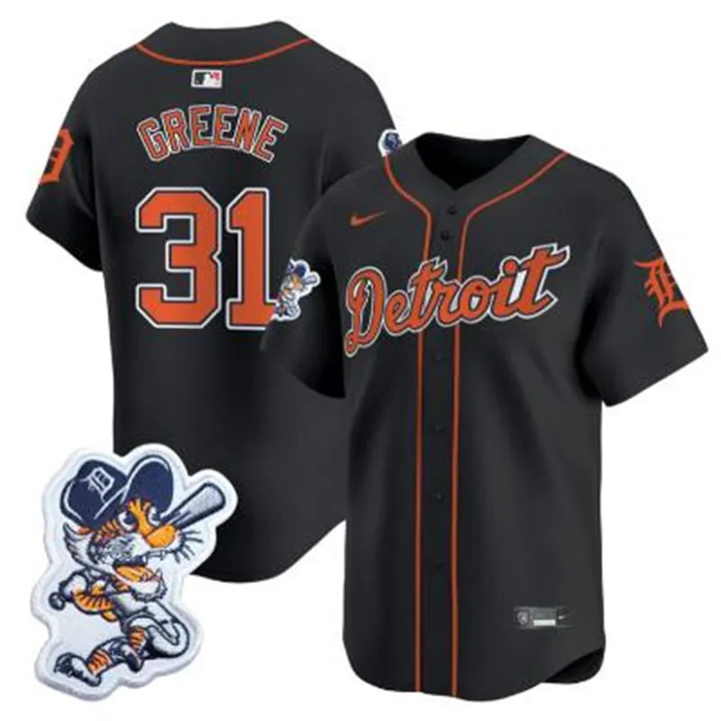 Men's Detroit Tigers #31 Riley Greene Navy Paws Patch Limited Jersey