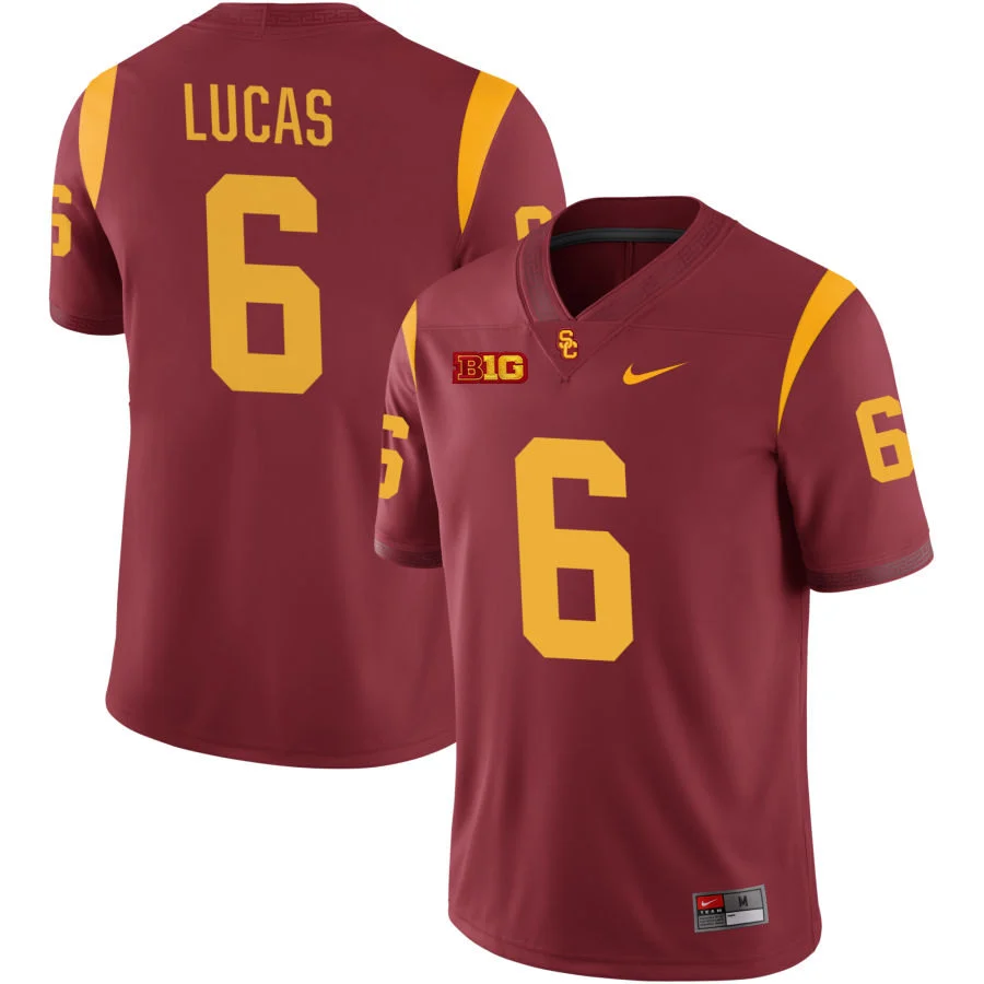 USC Trojans #6 Anthony Lucas BIG Cardinal with Name College Football Game Jersey