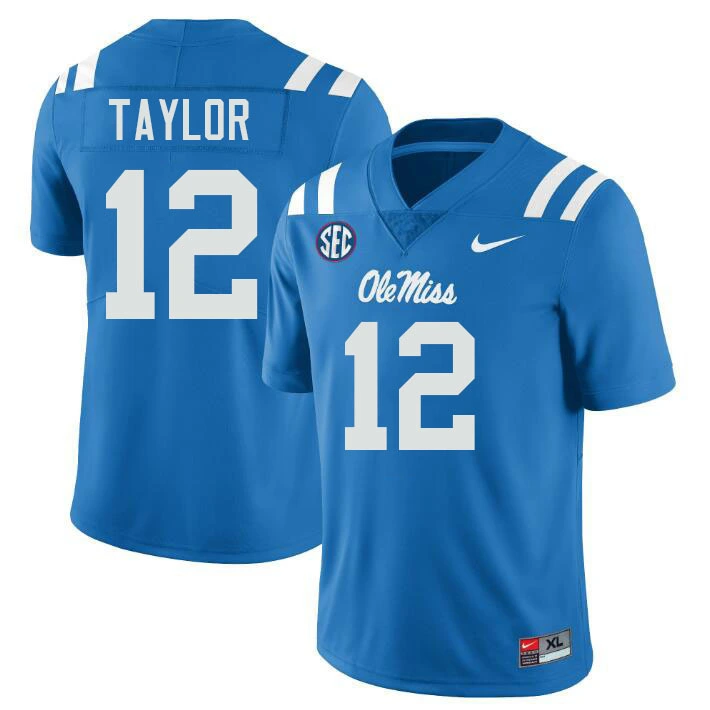 Ole Miss Rebels #12 Damien Taylor Blue College Football Game Jersey
