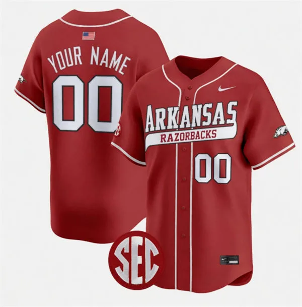 Mens Youth Arkansas Razorbacks Custom Nike Cardinal Retro Baseball Jersey