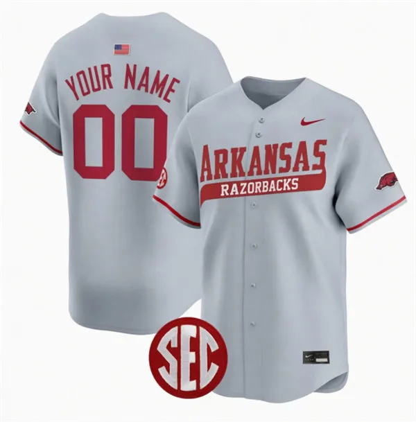 Mens Youth Arkansas Razorbacks Custom 2025 Gray Baseball Game Jersey