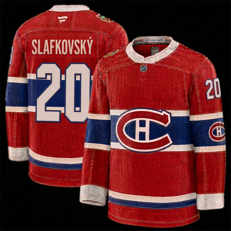Mens Montreal Canadiens #20 Juraj Slafkovsky Fanatics Red 2026 NHL Heritage Classic Premium Jersey