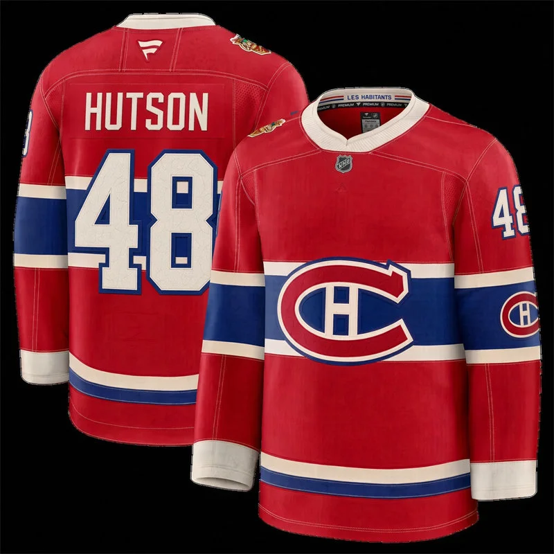 Mens Montreal Canadiens #48 Lane Hutson Fanatics Red 2026 NHL Heritage Classic Premium Jersey