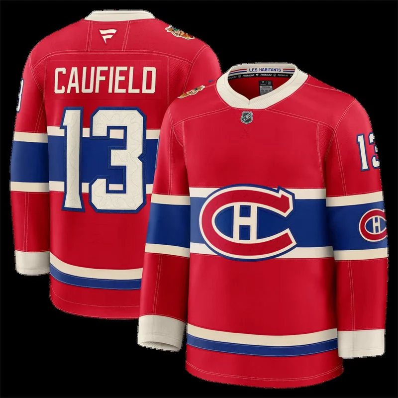 Men's Montreal Canadiens #13 Cole Caufield Fanatics Red 2026 NHL Heritage Classic Premium Jersey