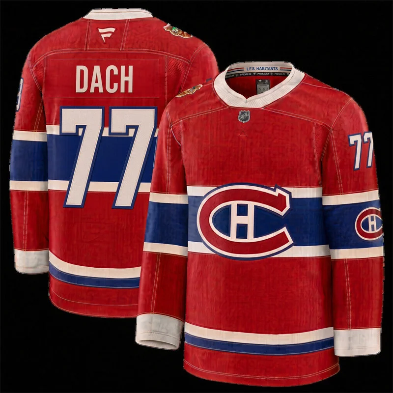 Mens Montreal Canadiens #77 Kirby Dach Fanatics Red 2026 NHL Heritage Classic Premium Jersey