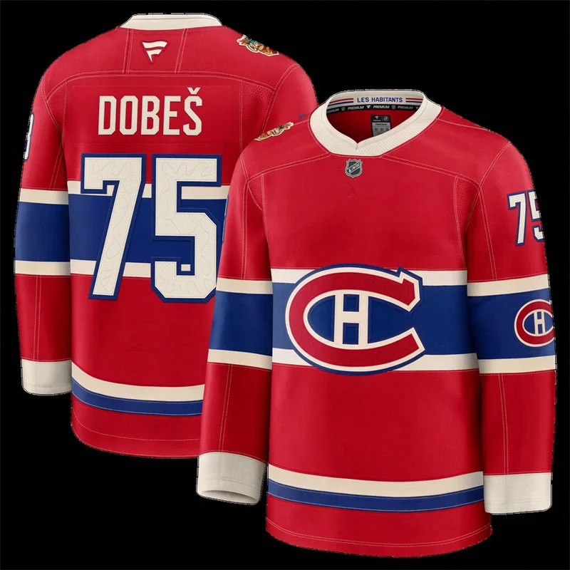 Mens Montreal Canadiens #75 Jakub Dobes Fanatics Red 2026 NHL Heritage Classic Premium Jersey