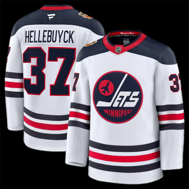 Men's Winnipeg Jets #37 Connor Hellebuyck  Fanatics White 2026 NHL Heritage Classic Premium Jersey