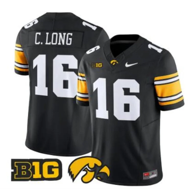 Iowa Hawkeyes Retired Player #16 Chuck Long Black Football Game Jersey