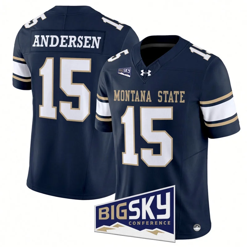 Montana State Bobcats #15 Patrick Duchien Navy White Football Game Jersey