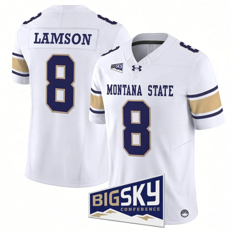 Montana State Bobcats #8 Justin Lamson White Football Game Jersey