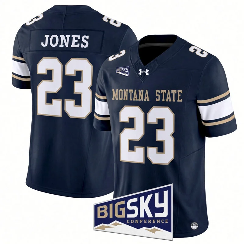 Montana State Bobcats #23 Adam Jones Navy White Football Game Jersey