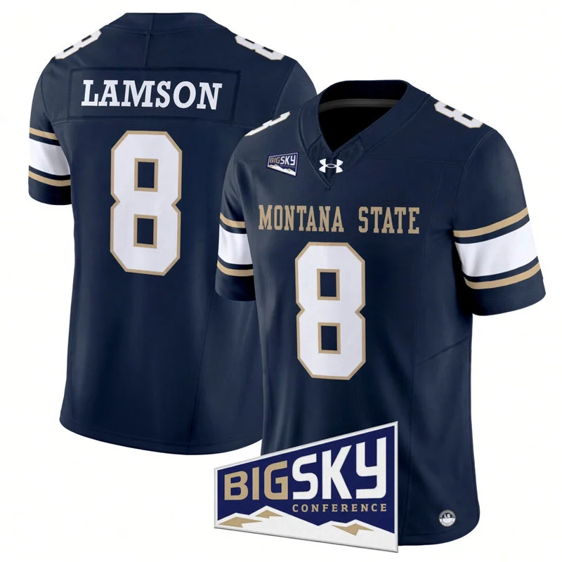 Montana State Bobcats #8 Justin Lamson  Navy White Football Game Jersey