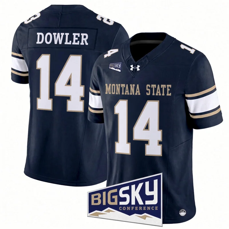 Montana State Bobcats #14 Taco Dowler Navy White Football Game Jersey
