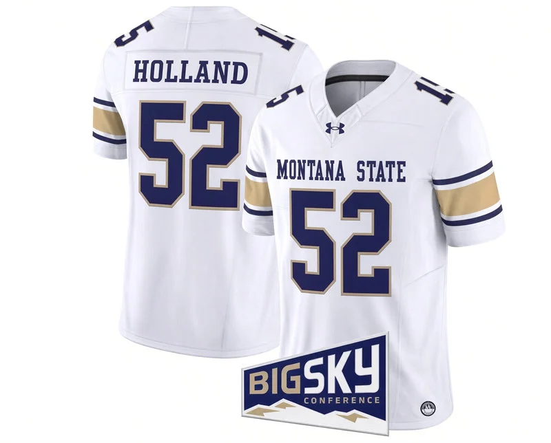 Montana State Bobcats Retried Player #52 Sonny Holland White Football Game Jersey
