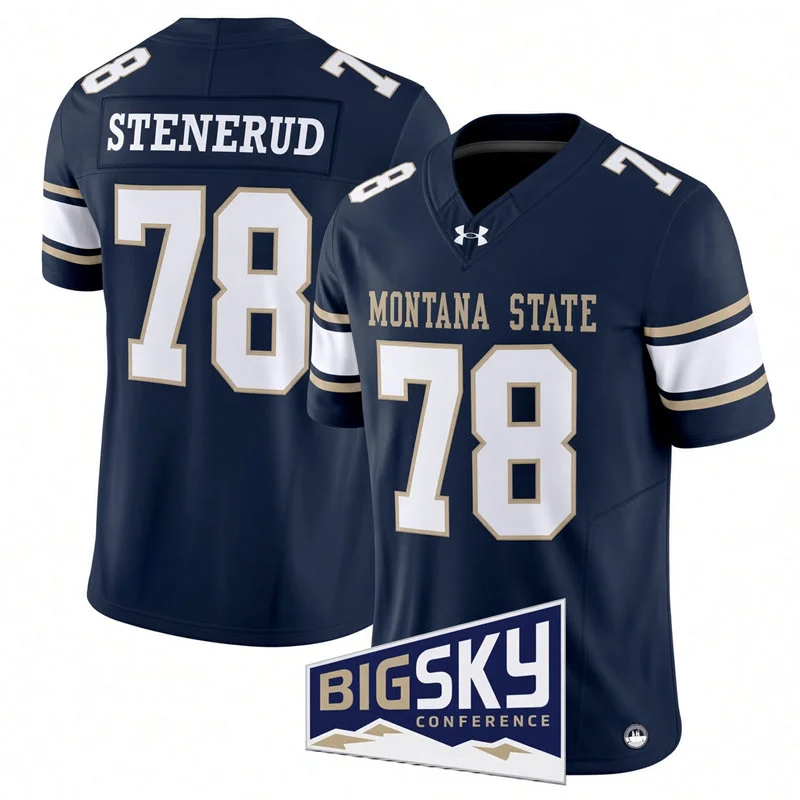 Montana State Bobcats Retried Player #78 Jan Stenerud Navy White Football Game Jersey