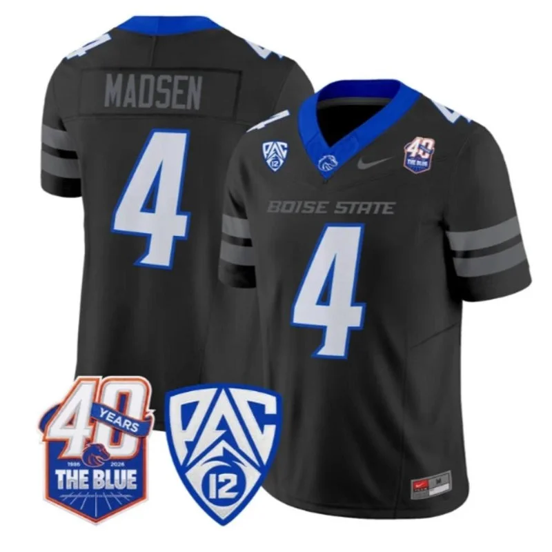 Boise State Broncos #4 Maddux Madsen Nike 2026 Pac-12 Black Football Game Jersey