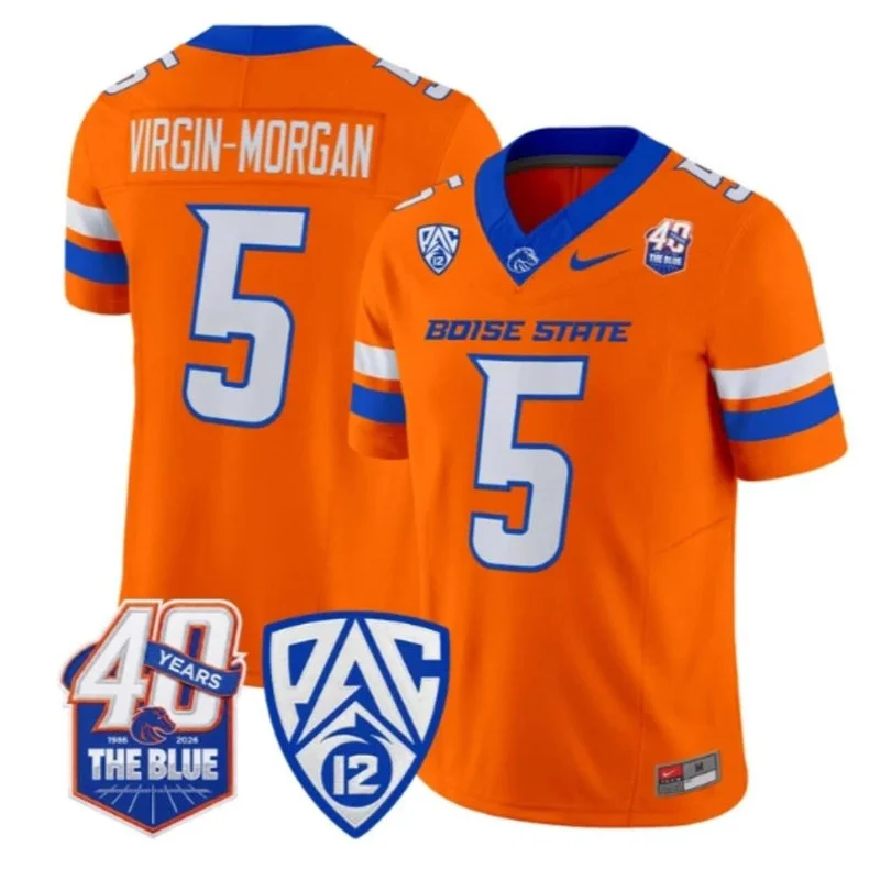 Boise State Broncos #5 Jayden Virgin-Morgan Nike 2026 Pac-12 Orange Football Game Jersey