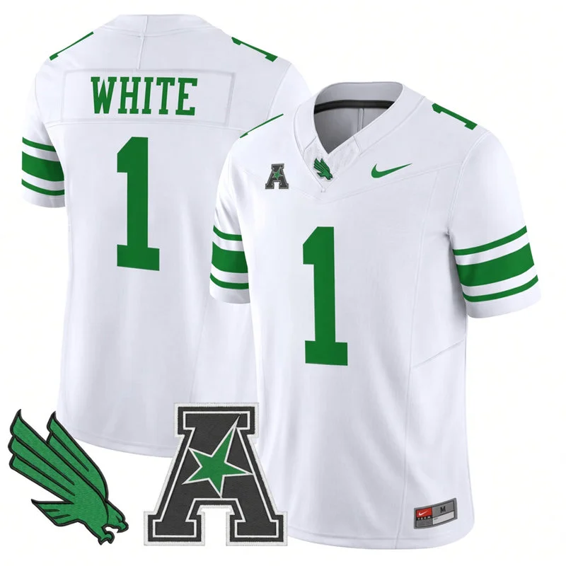 North Texas Mean Green #1 Jahiem White Nike White Football Game Jersey
