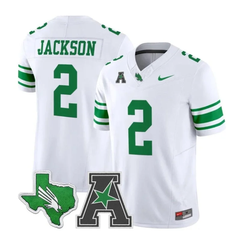 North Texas Mean Green #2 Tayven Jackson Nike White Football Game Jersey