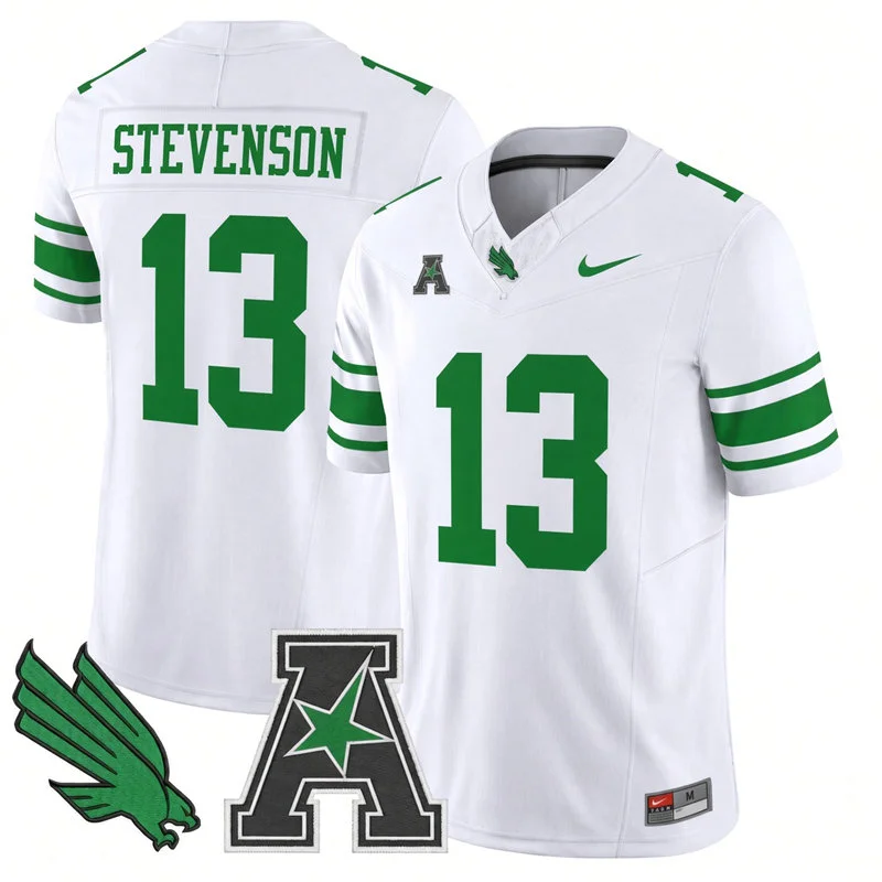North Texas Mean Green #13 Justin Stevenson Nike White Football Game Jersey