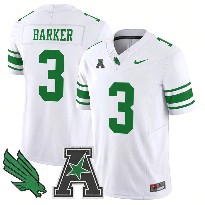 North Texas Mean Green #3 Zakye Barker Nike White Football Game Jersey