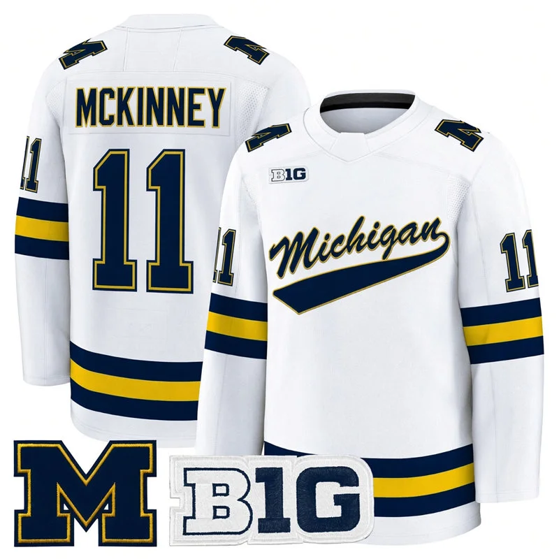 Michigan Wolverines #11 Cole McKinney White Hockey Game Jersey