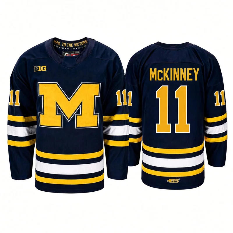 Michigan Wolverines #11 Cole McKinney Navy Hockey Game Jersey