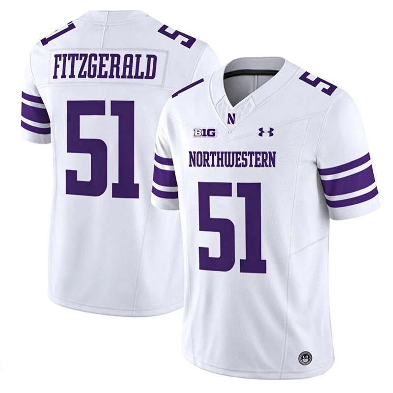 Northwestern Wildcats Retired Player #51 Pat Fitzgerald White Football Game Jersey Northwestern Wildcats Retired Player #51 Pat Fitzgerald White Football Game Jersey